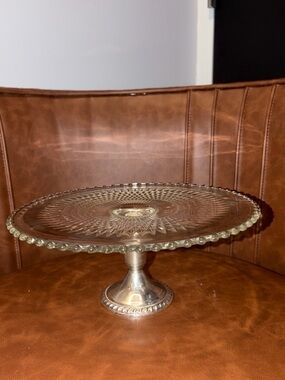 Vintage Duchin Sterling Silver removable Bottom Glass Pedestal Cake Stand 10.5